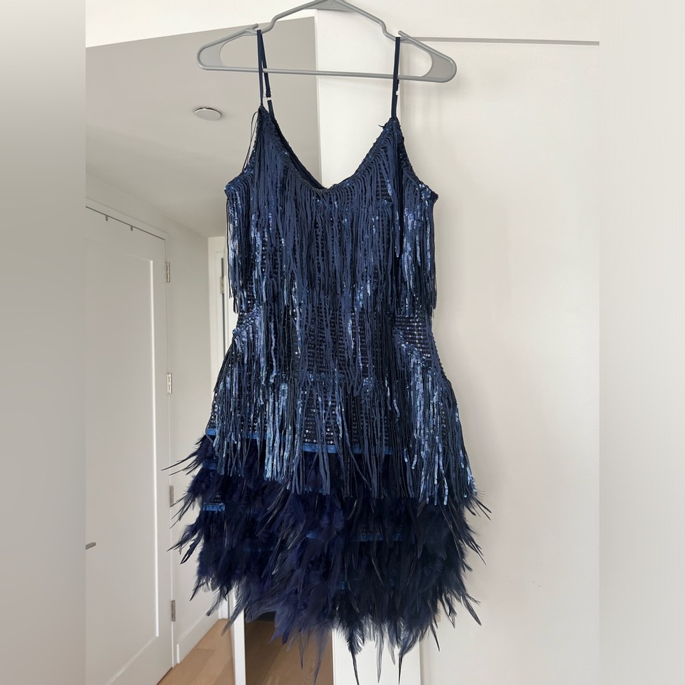 Eras Tour Outfit NEW W TAGS! Navy Blue Sequin Sparkly Feather Club Flapper Dress